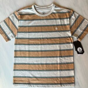 NWT Volcom Big Boys Short Sleeve Bandstone Tee Tan/Black/Blue XL/16
